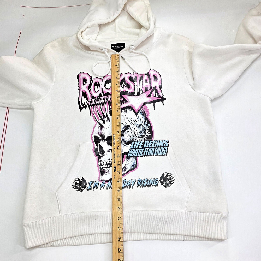 Rockstar Original Skull Hoodie Men L Y2K Pink Graphic Streetwear - Picture 13 of 16